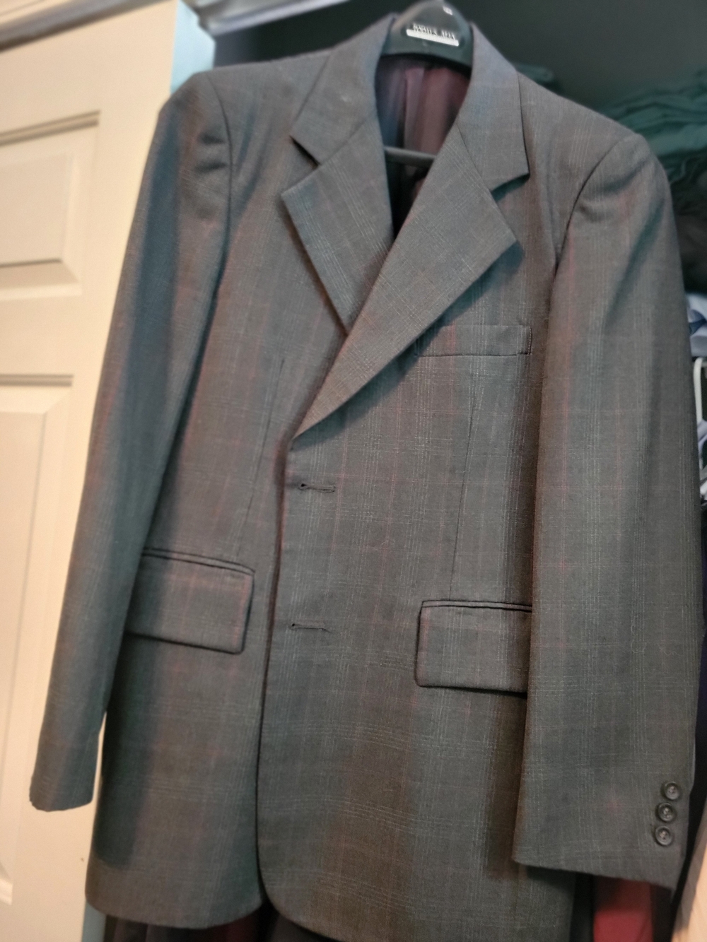 SUPERFINE Gray Plaid Double-Breasted Suit Jacket